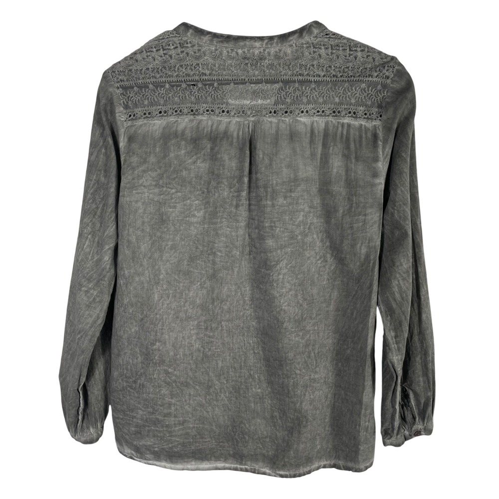 Amanda Blu Gray Lace Yoke Button Front‎ Shirt Women's 100% Cotton Long Sleeve S - Picture 5 of 5